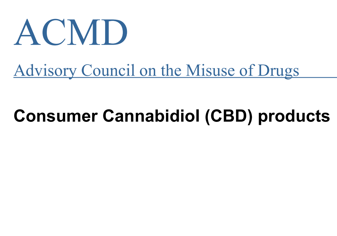 The front page of the Advisory Council on the Misuse of Drugs report on consumer Cannabidiol (CBD) products